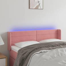 vidaXL med LED-lys 147x16x78/88 cm Fløjl Lyserød Sengegavl