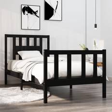 vidaXL Estructura De Cama Individual Madera Maciza Negra 90x190 cm