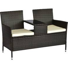 Trädgårdsbänk med bord Utemöbler OutSunny Polyrattan Bänk 2-Sits Bord 133 x 63 x 84 cm Trädgårdsbänk