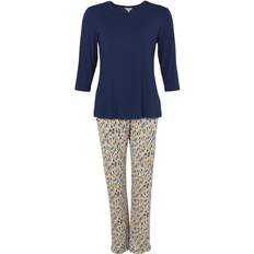 Gule Pysjamaser Lady Avenue Bamboo Pyjamas Three Quarter Sleeve Navy pattern