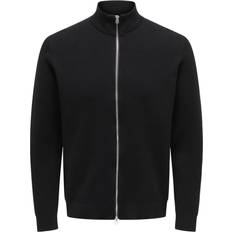 Only & Sons Full Zip Ribbed Jumper - Black