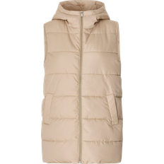 Beige - Women Vests Vila Long Hooded Vest - Beige