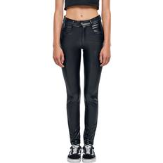 Urban Classics Pantaloni in Similpelle di - Ladies’ Mid-Waist Faux-Leather Trousers W26L30old a W30L31 Donna Nero