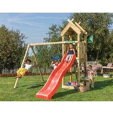 Legeplads Jungle Gym Totem legetårn komplet inkl. gyngemodul og rød rutschebane 804-073S2R