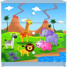 Kocot Kids Babydreams Børnekommode Med Safari Dyr M 3 Skuffer Hvid Og Blå Laminat