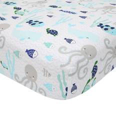 Grey Sheets Lambs & Ivy Oceania 100% Cotton Blue/Gray/White Whale with Octopus and Fish Nautical Ocean Fitted Crib 28x52"