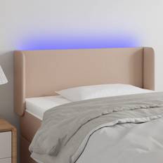 vidaXL LED-lys 83x16x78/88cm kunstlæder cappuccinofarvet Sengegavl