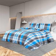 Blu Biancheria da Letto vidaXL Set Blu e Grigio 225x220 cm in Cotone Copripiumino Blu, Grigio