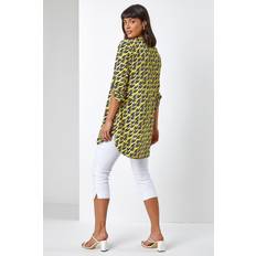 Roman Abstract Print 3/4 Sleeve Longline Top - Lime