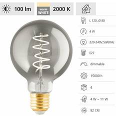 Eglo LED pære E27 G80 SPIRAL 4W 100LM 2000K DÆMPB. SMOKY KOLLI 4 E27 Fjernlager, 4-5 dages levering