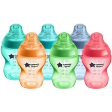 Multicolore Biberons Tommee Tippee Biberons Closer to Nature, Tétine Imitant le Sein Maternel avec Valve Anti-Colique, 260 ml, Lot de 6, Fiesta Multicolore