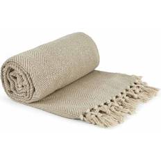 Beige Blankets Herringbone Woven Blankets Beige