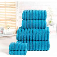 Rapport Set Hand Cloth Ribbed Guest Towel Turquoise, Blue