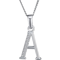 Bling Jewelry Delicate Capital Block Initial Letter Alphabet Pendant Necklace - Silver/Transparent