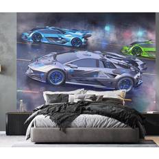 Walltastic Neon Supercars Wall Mural Multicolour