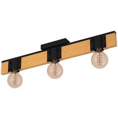 Eglo Ceiling Flush Lights Eglo Bailrigg Three-Bulb Black Natural Ceiling Flush Light