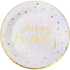 Santex Verjaardag feest bordjes happy birthday 10x wit karton 22 cm rond