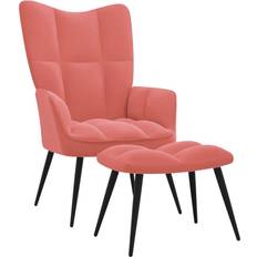 Red Armchairs vidaXL Relaxing Chair with a Stool Pink Velvet Armchair