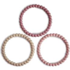 Baby bideringe Mushie Pearl bideringe/bidearmbånd Linen/Peony/Pale Pink