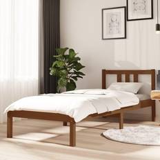 vidaXL 75x190 cm Small Single Massivt Træ Gyldenbrun Sengeramme