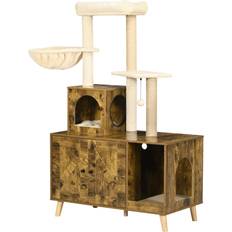 Pawhut Litter Box Enclosure with Cat Tree Tower 138x85x45cm