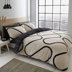 Catherine Lansfield Linear Curve Geometric Duvet Cover Beige, Black (200x135cm)