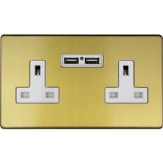 Gold Switches Varilight Brushed Gold Effect Double Usb Socket, 2 X 2.1A Usb