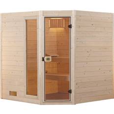 Weka Massivholzsauna 38mm Valida Eck 1 mit Glastür und Fensterelement, Sparset 1