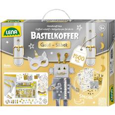 Bladguld Lena 42666 Premium XXL pysselväska guld och silver med 1 500 delar, pysselmaterial med glitterskumgummi, metalliskt papper, pärlor, ädelstenar, bladguld, pompom och mer, för barn från 5 år