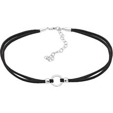 Leather Necklaces Elli Halskette Damen Sterlingsilber schwarz
