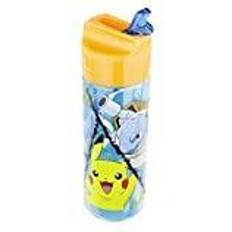 P:os 34248 – Pokémon drickflaska för barn, transparent flaska med integrerat sugrör för uppfällning, ca 540 ml, tillverkad av plast, BPA-fri och ftalatfri