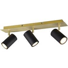 Negro Focos Trio Lighting Marley Placa Rectangular Dorada 3 Focos Cilindricos Negros Ajustables 3 Ud. Foco