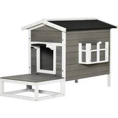 Pawhut Cat Hut Cat Grotta 115 x 66.5 x 74.7 cm Grå Vit