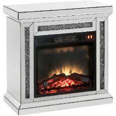 Benjara LED Electric Fireplace with Faux Diamond Inlays, Silver- Saltoro Sherpi