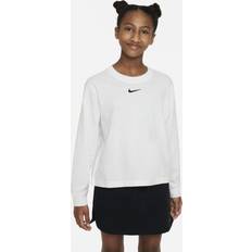 Nike Sportswear Essential Girls' Boxy Crewneck Sweatshirt, White, Golf Top