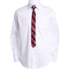 Izod Boys' Big Long Sleeve Button-Down Collared Shirt with Tie and Chest Pocket Dress - White