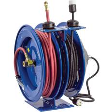 Blue Hose Hanger Sets Coxreels Hose Reel 3/8" 50' Dual Purpose Spring Rewind 300PSI & Single Industrial Receptacle 50' Cord AWG