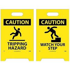 Black Workplace Signs NMC Marker Floor Sign Dbl Side Caution Tripping Hazard Caution Step 20X12 FS36