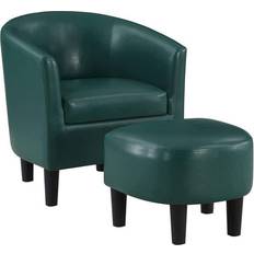 Leathers Armchairs Convenience Concepts Take a Seat Churchill with Ottoman Forest Green Armchair 27.5" 2