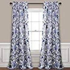 Lush Decor Blue Cynthia Jacobean Darkening Window Curtains Set 108 in