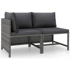 Conjuntos de Sala de Exterior vidaXL 2 Piece Patio Sofa Set with Cushions Gray Poly Rattan Conjunto de Sala de Exterior