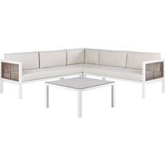 Beliani Salotto Giardino 4 Posti Metallo Bianco Marrone E Beige Sinistro Borello Set da Lounge da Esterno