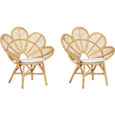 Rattan sedie da giardino Beliani Set di 2 Sedie Pavone Cuscino In Cotone Rattan Beige Giardino