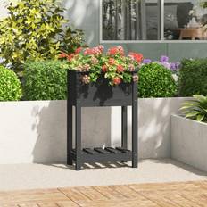 vidaXL Plantekasse Med Hylde 54x34,5x81 cm Massivt Fyrretræ Grå Plantekasse