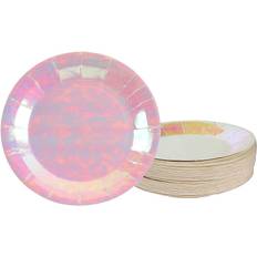 Birthdays Disposable Plates 48 Pack Pink Iridescent Paper Plates for Girls Unicorn Birthday Holographic Bridal Shower Party Supplies Decorations 7 in