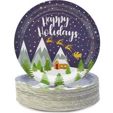 Christmas Disposable Plates Blue Panda Christmas Plates, Disposable (80 Count) 9 Inches