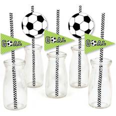 Big Dot of Happiness GOAAAL! Soccer Paper Straw Decor Baby Shower or Birthday Party Striped Decorative Straws Set of 24