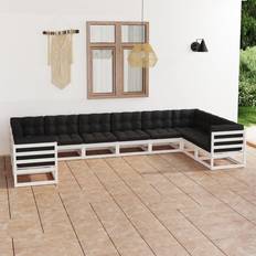 vidaXL Set muebles jardín 10 pzas con cojines madera pino - 67 cm Conjunto de Sala de Exterior