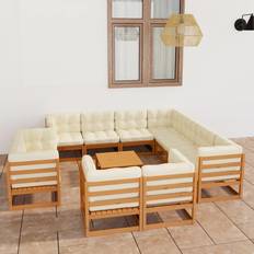 vidaXL Set Muebles Jardín 12 Pzs Cojines Madera Pino Marrón Miel Conjunto de Sala de Exterior