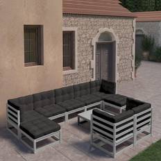 vidaXL Divani Giardino 10 pz Con Cuscini Grigio Massello di Pino Set da Lounge da Esterno